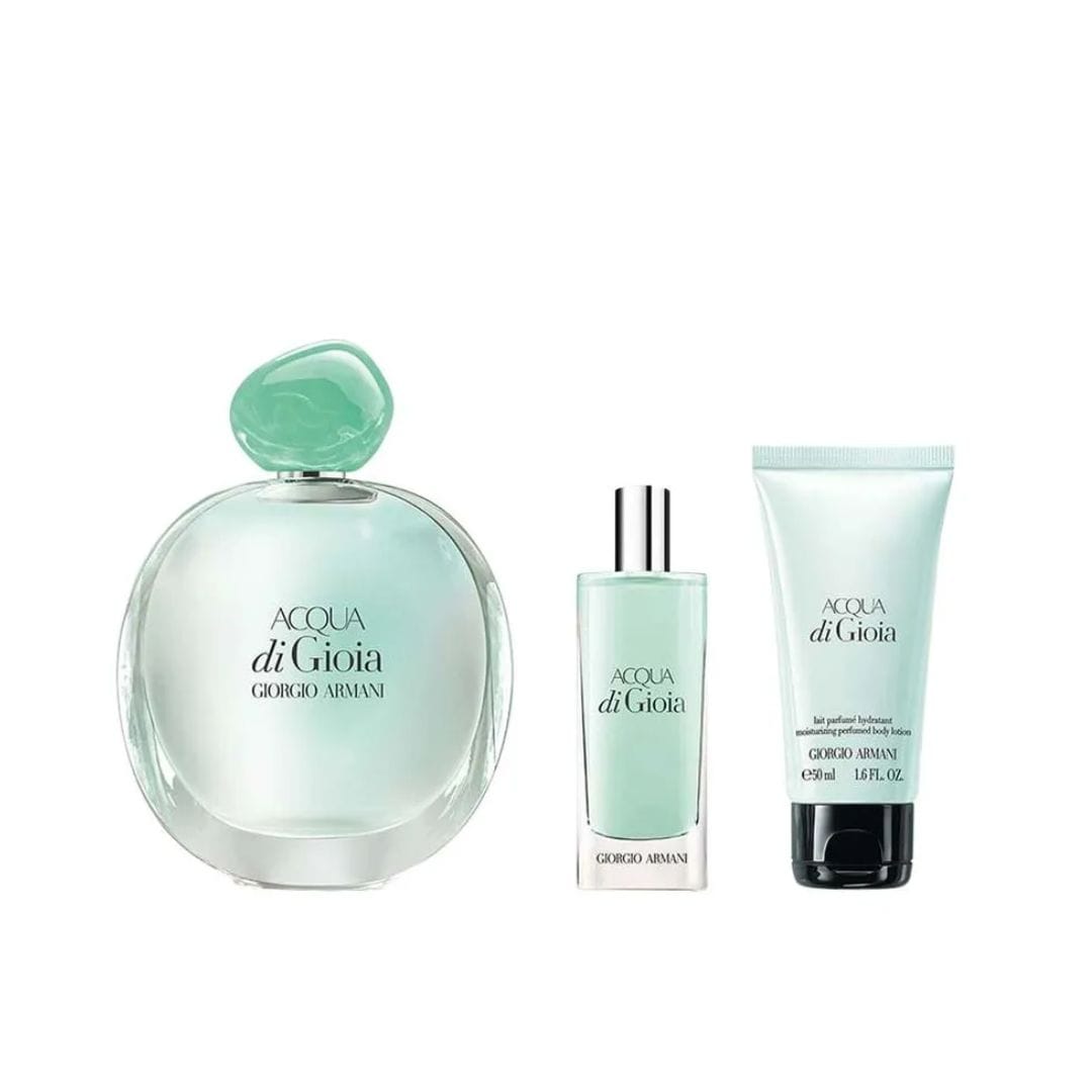 KIT GIORGIO ARMANI ACQUA DI GIOIA EAU DE PARFUM 100ML + 15ML + LOÇÃO CORPORAL 50ML