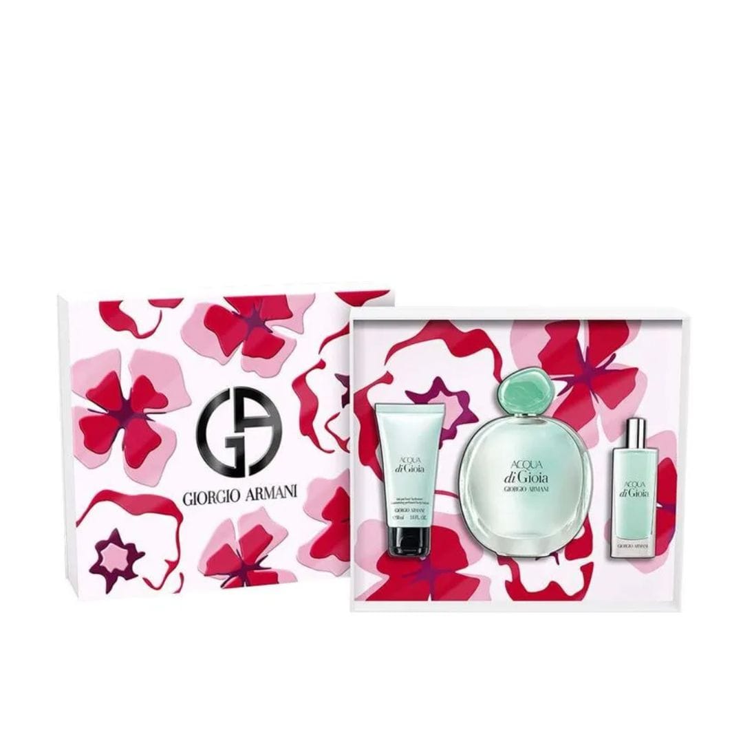 KIT GIORGIO ARMANI ACQUA DI GIOIA EAU DE PARFUM 100ML + 15ML + LOÇÃO CORPORAL 50ML – imagem 2